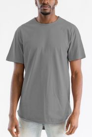 Extended Scallop Round Neck Tshirt (Color: Charcoal, size: L)
