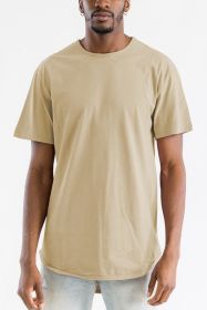 Extended Scallop Round Neck Tshirt (Color: Khaki, size: S)