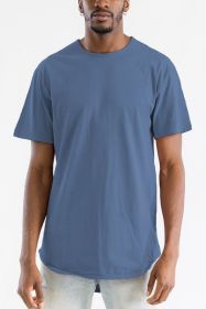 Extended Scallop Round Neck Tshirt (Color: DENIM, size: 2XL)