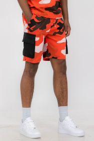 Weiv Mens Full Camo Sweat Shorts (Color: Red, size: 2XL)