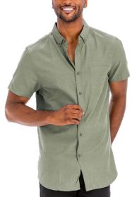 Weiv Men's Casual Short Sleeve Solid Shirts (Color: OLIVE, size: 2XL)