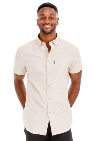 Weiv Men's Casual Short Sleeve Solid Shirts (Color: BEIGE, size: M)