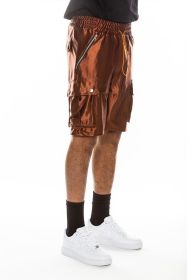 Satin Street Cargo Shorts (Color: BROWN, size: 3XL)