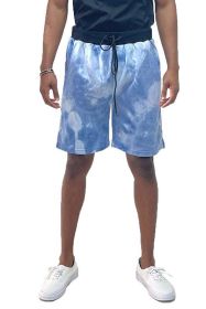 Weiv Mens Tye Dye Sweat Shorts (Color: WHITE BLUE, size: L)