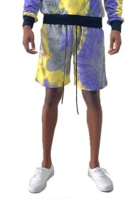 Weiv Mens Tye Dye Sweat Shorts (Color: PURPLE YELLOW, size: 3XL)