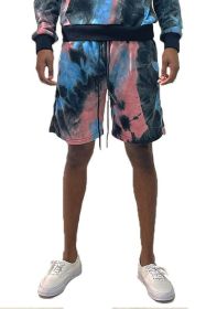 Weiv Mens Tye Dye Sweat Shorts (Color: BLACK BLUE, size: XL)