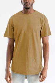 Extended Scallop Round Neck Tshirt (Color: GOLD, size: L)