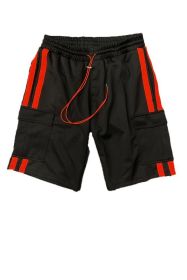 Two Stripe Cargo Pouch Shorts (Color: black orange, size: M)