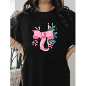 Casual Women's Cotton T-Shirt with Bow Detail - Trendy and Comfortable for Every Season (Style: 225)