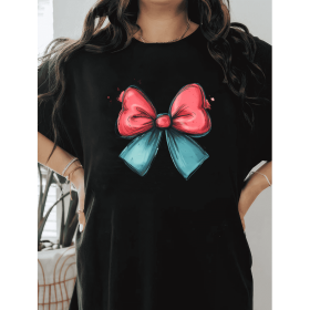 Casual Women's Cotton T-Shirt with Bow Detail - Trendy and Comfortable for Every Season (Style: 393)